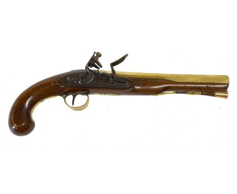 An Early 19th Century British Naval Officer’s Flintlock Pistol by Ryan &amp; Watson, c.1800, the 22cm octagonal brass barrel 
