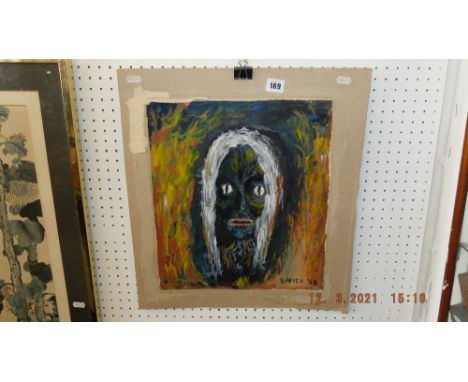 An oil on paper, abstract portrait of a lady, signed Davies