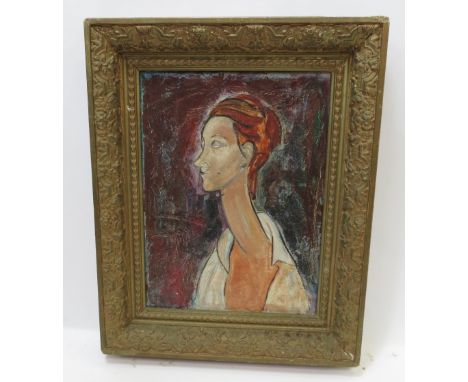 20th Century Modernist - Portrait of a young woman, oil on canvas, unsigned  40cm x 29cm, in gilt gesso frame