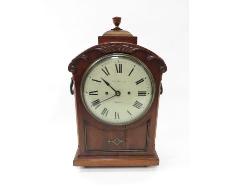 A mahogany bracket clock, with a painted dial, J.W. Hancock, Yeovil, Somerset