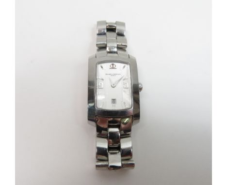 Baume &amp; Mercier, a lady's Hampton stainless steel bracelet quartz wrist watch, the rectangular white signed dial with ste