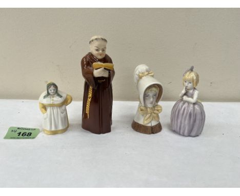 Four Royal Worcester candle snuffers, viz a monk, Young Girl, French Cook and Hush 