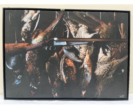 CHRISTIAN SCHWETZ. BRITISH 1967-2022 Shotgun with dead game. Photographic print on canvas paper 33' x 47'. Prov: The artist's