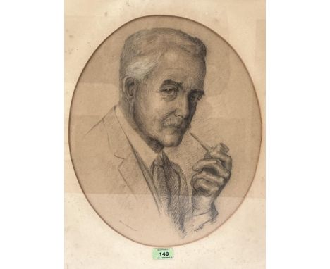 GLADYS ELWELL. BRITISH 20TH CENTURY  Portrait of a gentleman. Signed, inscribed and dated 1915. Pencil drawing 16' x 13' oval