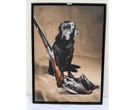 CHRISTIAN SCHWETZ. BRITISH 1967-2022 Black labrador with shotgun and dead game. Photographic print on 33' x 23¼'. Prov: The a