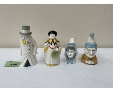 Four Royal Worcester candle snuffers, viz Budge; Punch; Mandarin and Mrs Caudle 
