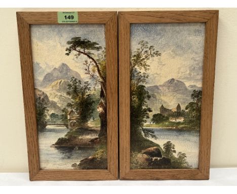 WILLIAM (BILLY) YALE. BRITISH 19TH CENTURY A pair of ceramic plaques depicting a mill in a landscape or a ruined abbey. Proba