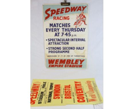 Speedway - Two posters to include Wembley Stadium advert and Poole stadium, undated but pre decimalisation 