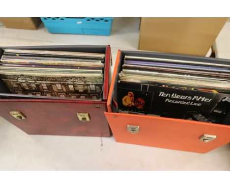 Vinyl - Rock - An excellent collection LP's in two vintage record boxes to include Deep Purple, Yes, Badger, Alex Harvey, Rai