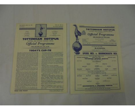 Football programmes - Tottenham res v Bournemouth res, Football Combination 21 April 1958 &amp; Tottenham res v Fulham res, F