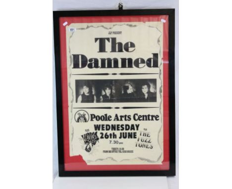 Music Memorabilia - The Damned 1980's tour poster from the Poole Arts Centre, with support from The Medics and The Fuzz Tones