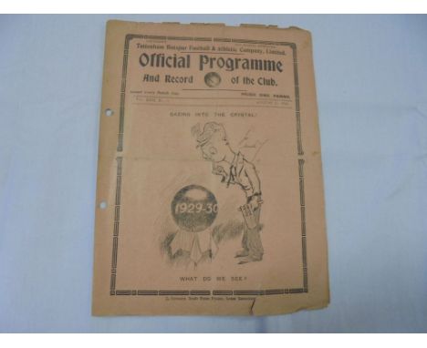 Football programme - Tottenham Hotspur FC, Practice Match Whites v Stripes 24 August 1929, folded, punch holes, minor tears