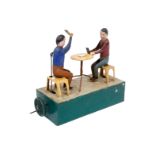 Antriebsmodell, 2 Männer beim Kartenspiel, uralt, HL, tw ausgebessert, L 14, Z 3