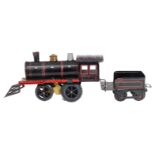 Amerikanische B-Dampflok, mit 2A-Tender, Spur S, elektr., CL, mit Kuhfänger, Alterungs- und