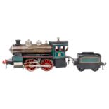 Bing B-Dampflok, mit 2-A Tender, Spur 0, spiritusbetrieben, mit Armaturen und Brenner, HL, Tender