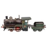 Carette 1-A Dampflok, mit fremdem 2A-Tender, Spur 0, uralt, HL, mit Pfeife und Brenner, LS,
