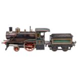 Carette 1-A Dampflok, mit 2A-Tender, Spur 1, spiritusbetrieben, HL, mit patiniertem Kessel, Pfeife