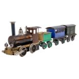 Plank 4-teiliger Uralt-Zug, Spurweite 70 mm, uralt, HL, mit Spirituslok, Tender, Personen- und