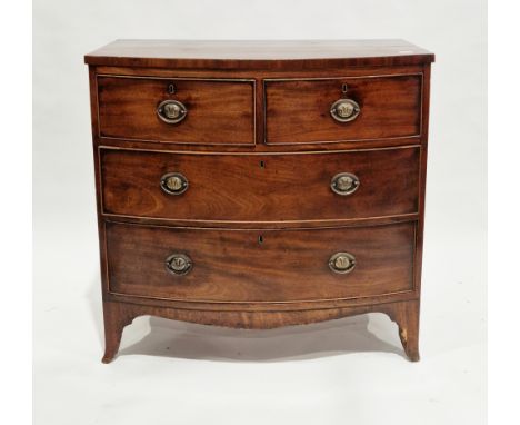 Early 19th century mahogany bowfront chest comprising two short and two long cockbeaded drawers with drop-loop handles, on ci