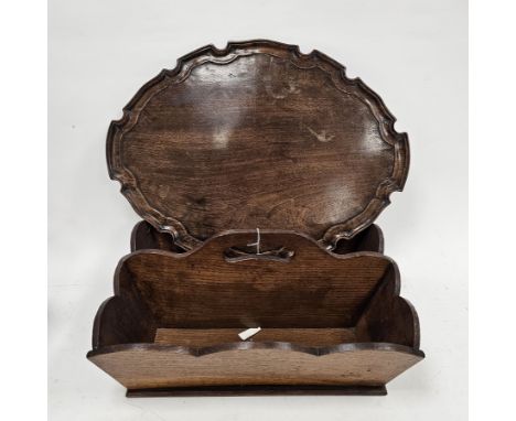 Late 19th/early 20th century large housekeeper's trug/cutlery tray&nbsp;with shaped rim and pierced handle, 20cm high x 45cm 