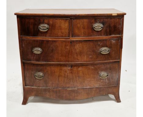 Early 19th century mahogany bowfronted chest&nbsp;of two short and two long cockbeaded drawers with brass oval drop loop hand