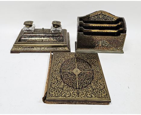 Asprey &amp; Co, 19th century tortoiseshell brass boulle work and rosewood desk set, comprising an open three-section station