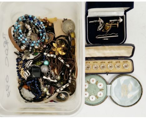 Mixed lot of costume jewellery&nbsp;including a cased set of six glass and red stone dress studs, another cased of mother-of-