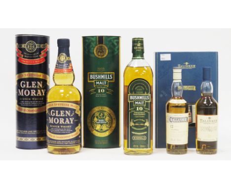Bushmills malt 10yo single malt Irish whiskey&nbsp;matured in two woods, 700ml, 40% vol, in original box,&nbsp;a Glenmoray si