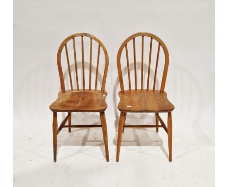 Pair of Ercol beech and elm hoop and spindle back dining chairs, model 400, 88cm high x 40cm wide and a modern pine towel rai