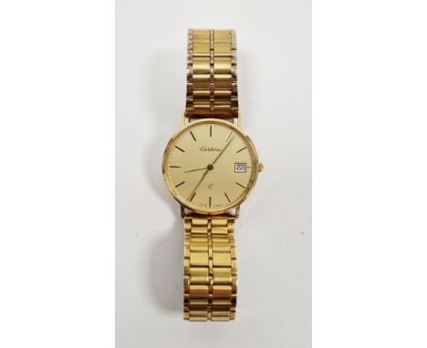 Vintage gents 9ct gold cased Certina quartz wristwatch, the gilt dial with raised baton hour markers, date window at the quar