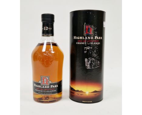Highland Park Orkney Islands 12yo single malt scotch whisky, duty free bottling, 100cl, 43% vol in original tube&nbsp;Conditi