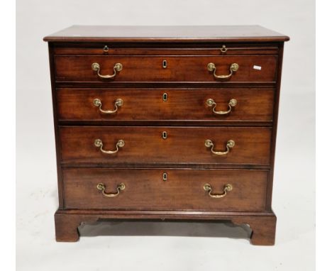 George III mahogany and crossbanded chest of drawers, the rectangular top with thumb-mould edge over a brushing slide and fou
