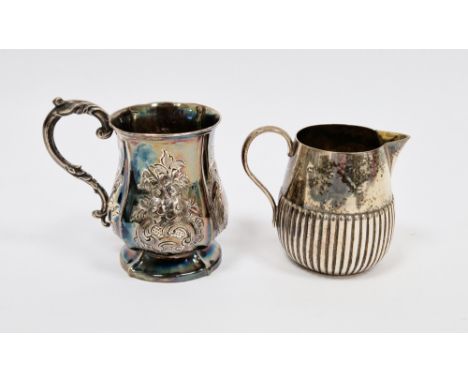 Victorian silver mug, Birmingham 1861, Hilliard &amp; Thomason, of baluster form with embossed floral and foliate panels and 
