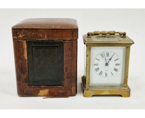 French brass cased carriage clock, the enamel dial with roman numerals, dial marked 'Marton, Paris', movement stamped France,
