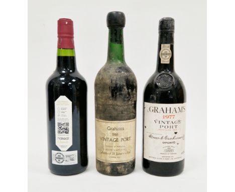 Bottle of Graham's 1977 vintage port, one of 1966 (Grants of St James) (low neck) and a bottle of ruby port for Naked Wines&n