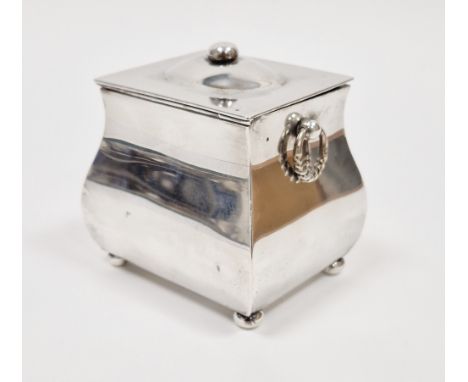 Edward VII silver tea canister, London 1907, Goldsmiths &amp; Silversmiths Ltd, of plain bombe form, the hinged lid of centra