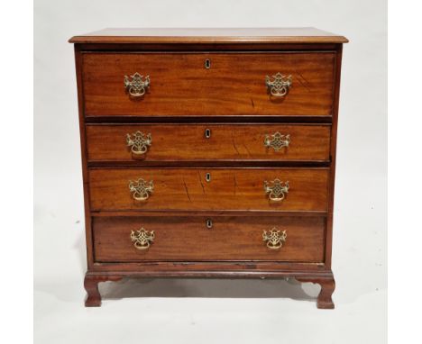 George III mahogany secretaire chest, the rectangular top with ogee moulded edge over four long cockbeaded drawers with brass