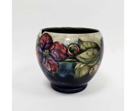 Moorcroft Clematis pattern green-ground oviform jardiniere, impressed MOORCROFT/ Made in England marks, signed in blue, tube-