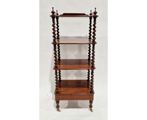 19th century mahogany four-tier whatnot&nbsp;of square form, the top shelf with three-quarter galleried rails and turned fini