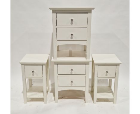 Pair of Marks &amp; Spencers Hastings Range white bedside chests, each with two drawers and silvered knob handles, 58cm high 
