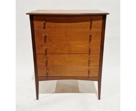 Mid-century Avalon teak chest of four drawers, each drawer with two cone-shaped wooden handles, on square tapering legs, 95cm
