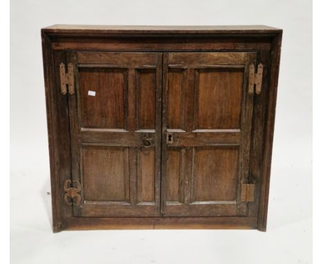 17th/18th century oak cupboard&nbsp;of square form, the two moulded panel doors opening to a single shelf, 83cm high x 88cm w