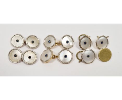 18ct yellow gold and platinum cufflink and matching three studs, all set with a small sapphire and mother of pearl,&nbsp;appr