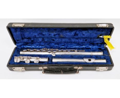 Rudall, Carte &amp; Co. Ltd (London) silver flute, numbered 51102, all three sections hallmarked London, 1971, in fitted case