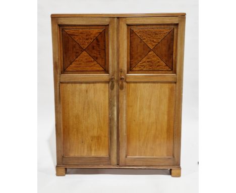 Early 20th century mahogany gent's wardrobe, the two inlaid panel doors opening to a hanging rail compartment and two shelves
