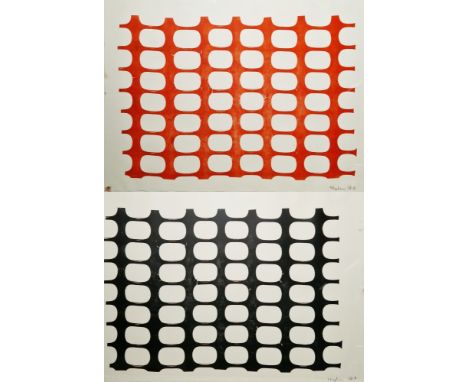 Stephen Gill (b.1971) Screen print Two abstract studies of a grid in orange and black, both signed in pencil lower right, fra