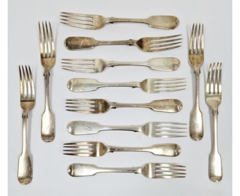 Set of six Victorian silver forks, London 1850, William Robert Smily, together with a matching silver fork dated 1836, fiddle