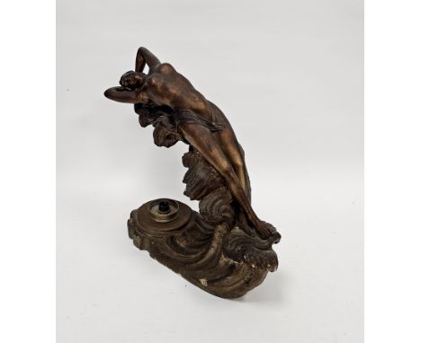 Art Deco plaster table lamp&nbsp;in the form of a nude female reclining into a wave, 43cm high&nbsp;