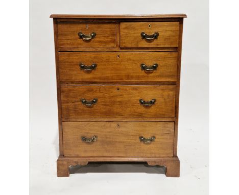 19th century mahogany chest, the rectangular top over two short and three long graduated drawers, with brass loop handles and