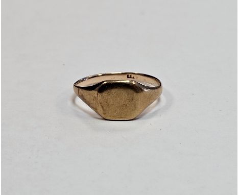 Yellow gold signet ring (gold marked rubbed) having a square empty cartouche to head, size R 1/2,&nbsp;approximate weight 3.0
